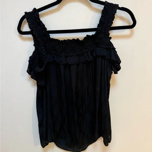 Anthropologie Black Ruffle Leaf Print Off-Shoulder Women's Whimsigoth Flirty Top - Picture 6 of 6
